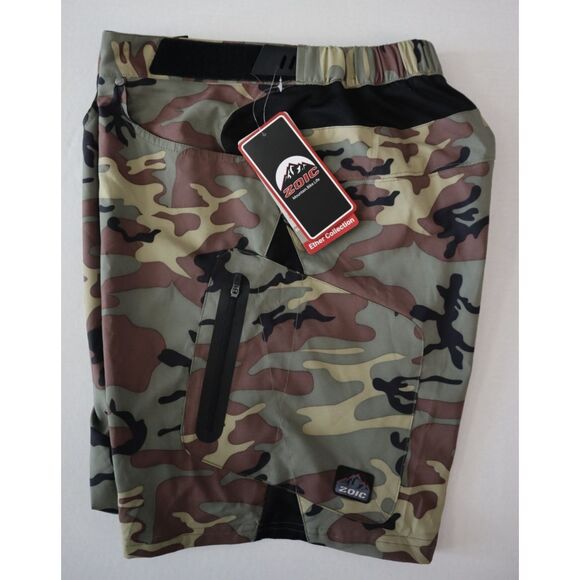 Zoic 1103E9CA Men's Sz XL Green Camo Black Zip Ether 9" Trail Rider Shorts - Picture 8 of 9